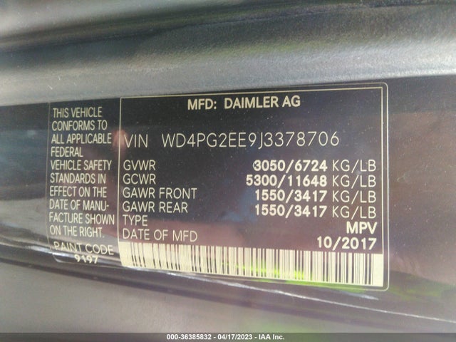 2018 Mercedes-Benz Metris, VIN: WD4PG2EE9J3378706