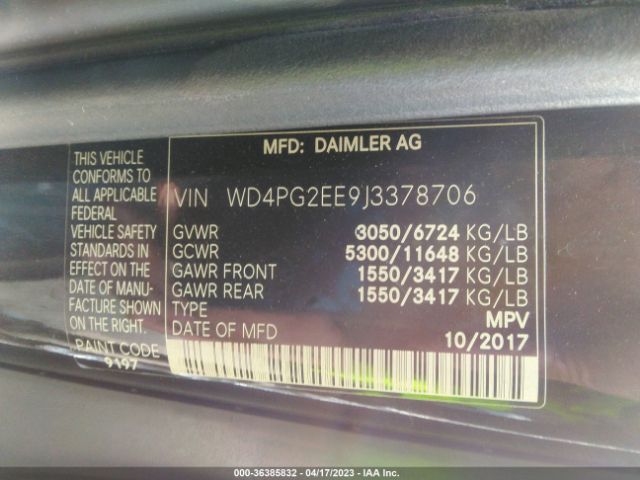 WD4PG2EE9J3378706 Mercedes-Benz METRIS PASSENGER VAN