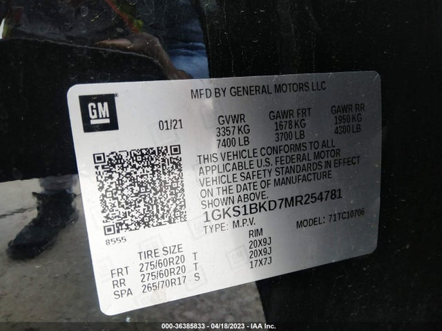 GMC YUKON SLT 2021 1GKS1BKD7MR254781 Image 11
