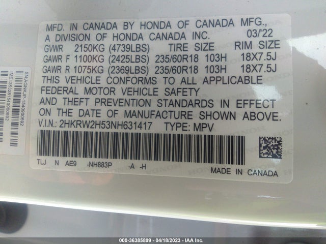 Honda CR-V EX 2022 2HKRW2H53NH631417 Image 9
