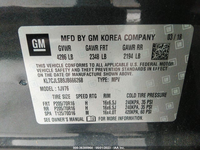 Chevrolet Trax Lt 2018 KL7CJLSB9JB666268 Image 11