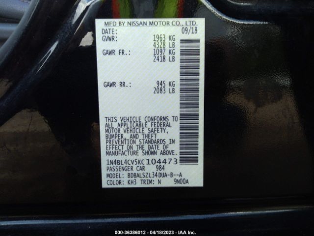1N4BL4CV5KC104473 Nissan Altima 2.5 Sr