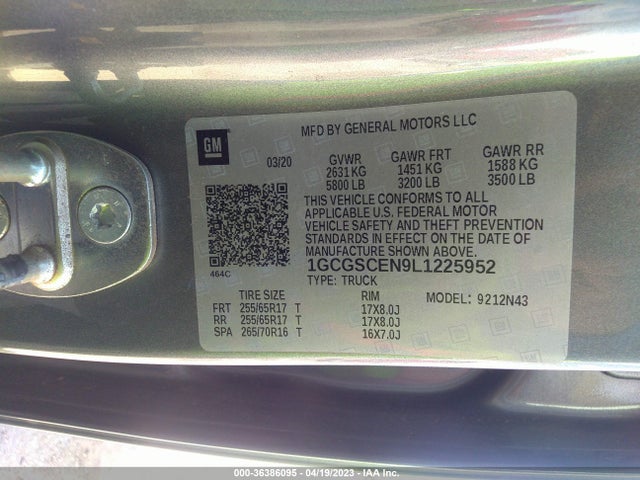 2020 CHEVROLET COLORADO 2WD LT VIN: 1GCGSCEN9L1225952