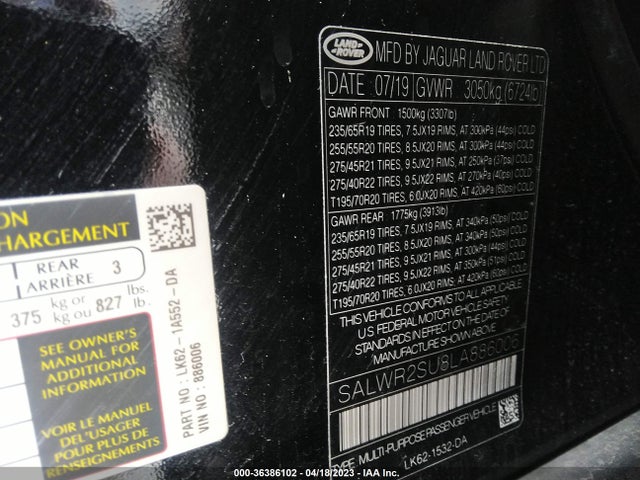 2020 Land Rover Range Rover Sport, VIN: SALWR2SU8LA886006