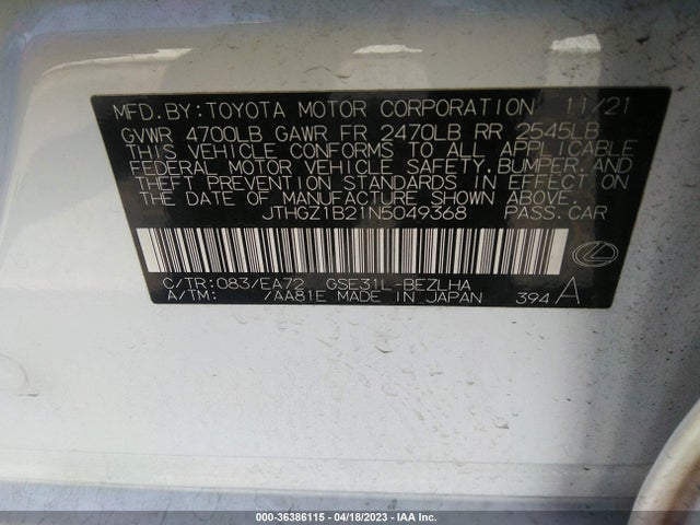 JTHGZ1B21N5049368 Lexus Is Is 350 F Sport