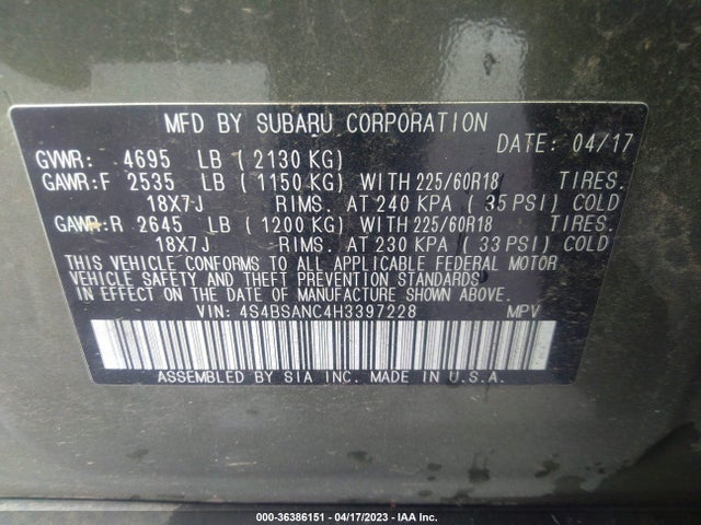 4S4BSANC4H3397228 Subaru Outback Limited