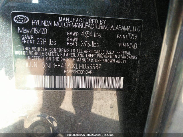 Hyundai SONATA SEL 2020 5NPEF4JAXLH053587 Image 11