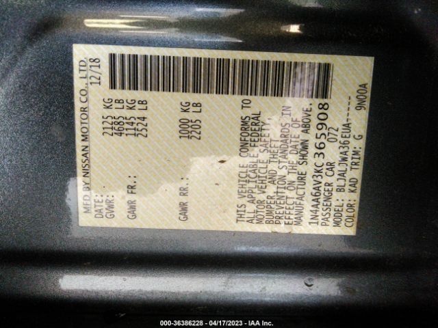 1N4AA6AV3KC365908 Nissan MAXIMA SV