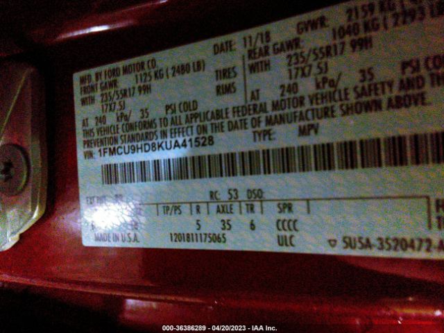1FMCU9HD8KUA41528 Ford ESCAPE SEL