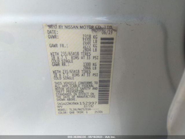 5N1AZ2MJ9KN152997 Nissan MURANO S