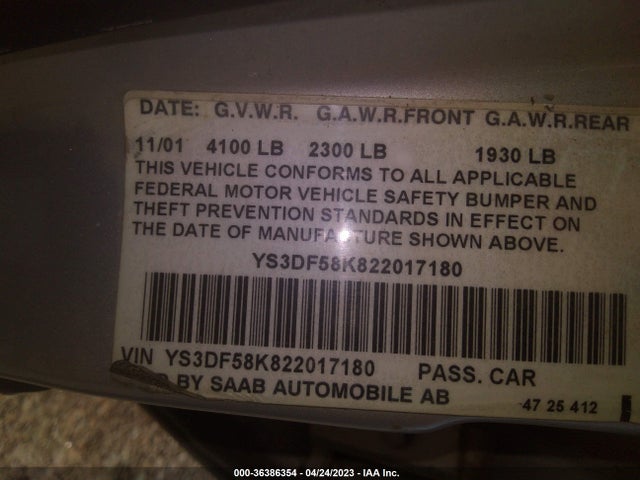 2002 SAAB 9-3 SE VIN: YS3DF58K822017180