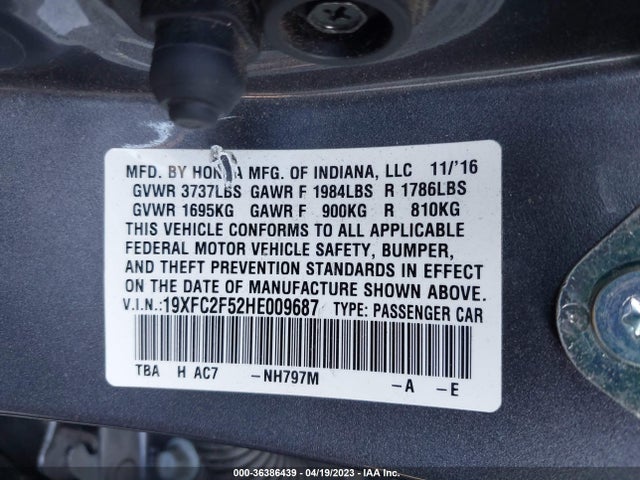 Honda Civic Sedan Lx 2017 19XFC2F52HE009687 Image 9