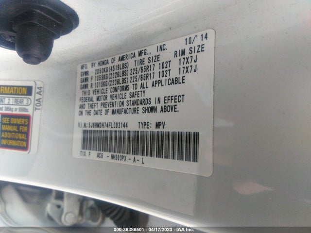 Honda Cr-v Ex-l 2015 5J6RM3H74FL003144 Image 10