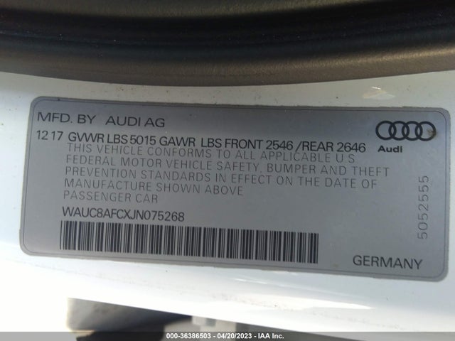 WAUC8AFCXJN075268 Audi A6 Premium/sport