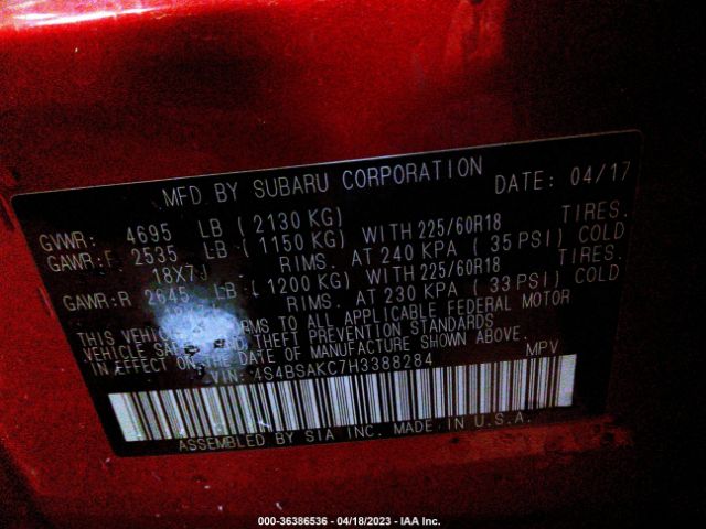 4S4BSAKC7H3388284 Subaru Outback Limited