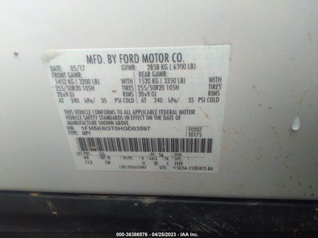 Ford EXPLORER SPORT 2017 1FM5K8GT0HGD03597 Image 9
