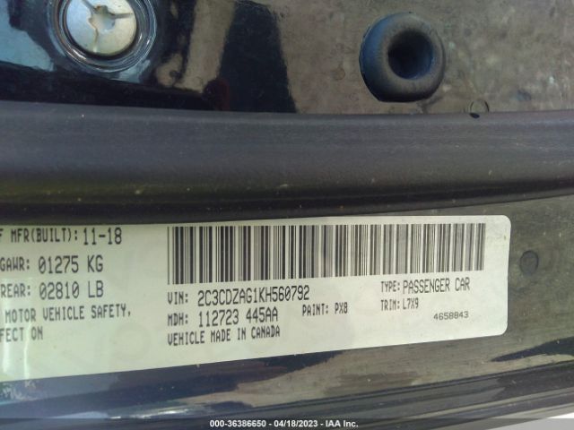 2C3CDZAG1KH560792 Dodge Challenger Sxt