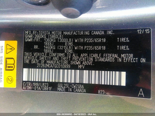 2T2BZMCA7GC010899 Lexus RX 350
