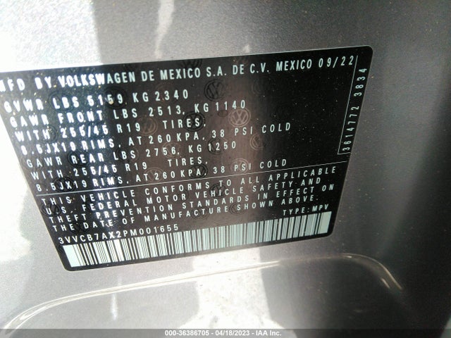 3VVCB7AX2PM001655 Volkswagen Tiguan Se R-line Black
