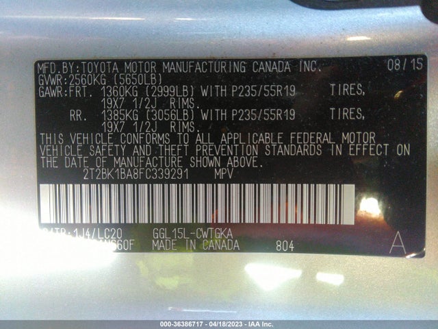 2T2BK1BA8FC339291 Lexus RX 350