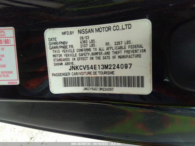 2003 INFINITI G35 COUPE W/LEATHER VIN: JNKCV54E13M224097