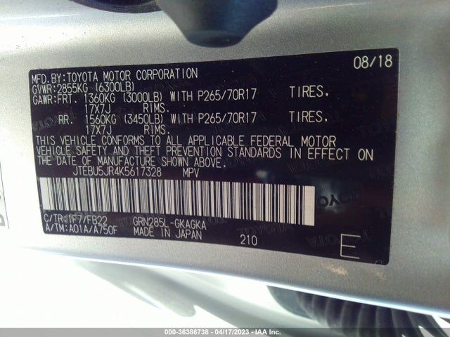 Toyota 4RUNNER SR5 2019 JTEBU5JR4K5617328 Image 10
