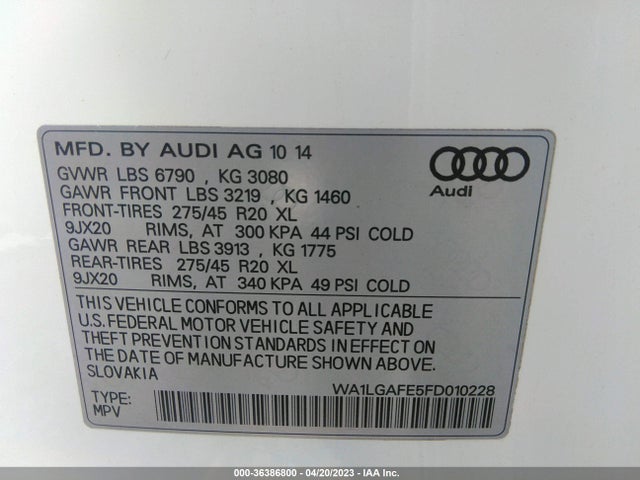 WA1LGAFE5FD010228 Audi Q7 3.0t Premium Plus