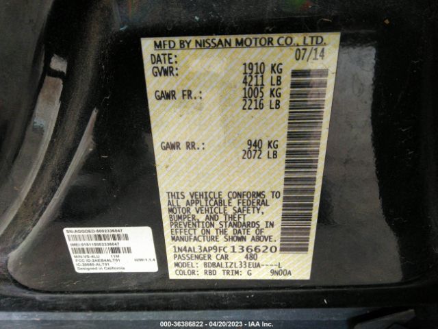 1N4AL3AP9FC136620 Nissan Altima 2.5 Sv