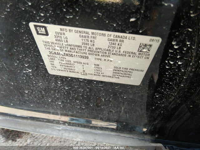 Chevrolet EQUINOX LT 2016 2GNALCEK5G1113939 Image 9