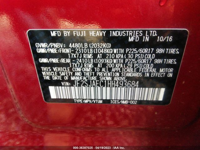 JF2SJAEC1HH493684 Subaru Forester Premium