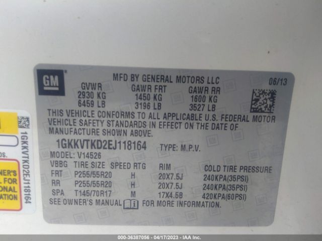 1GKKVTKD2EJ118164 GMC Acadia Denali