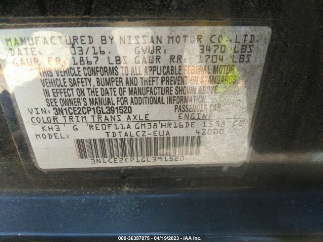 3N1CE2CP1GL391520 Nissan Versa Note S Plus