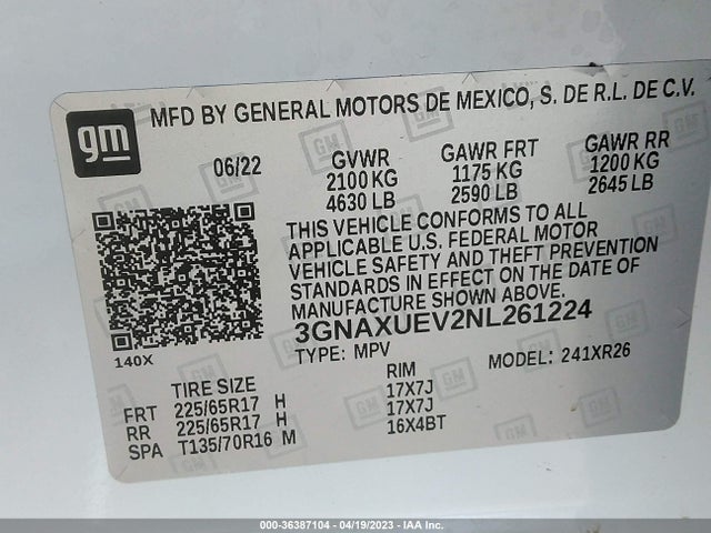 Chevrolet EQUINOX LT 2022 3GNAXUEV2NL261224 Image 9