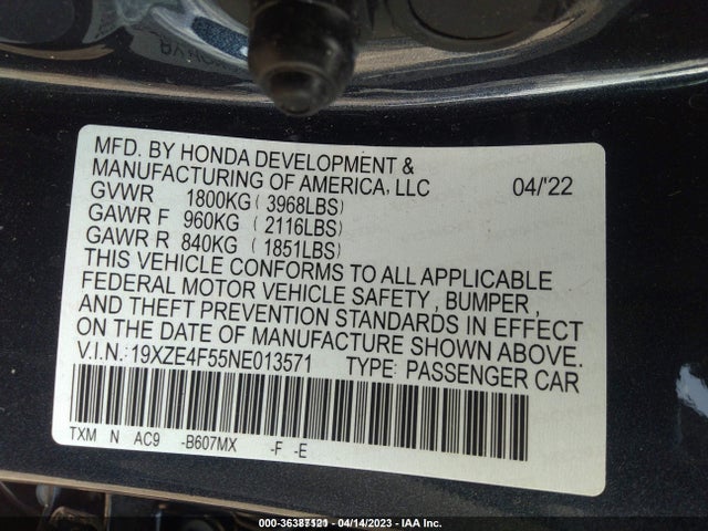 Honda INSIGHT EX 2022 19XZE4F55NE013571 Image 12