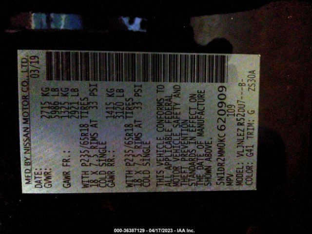 5N1DR2MM0KC620909 Nissan Pathfinder Sv