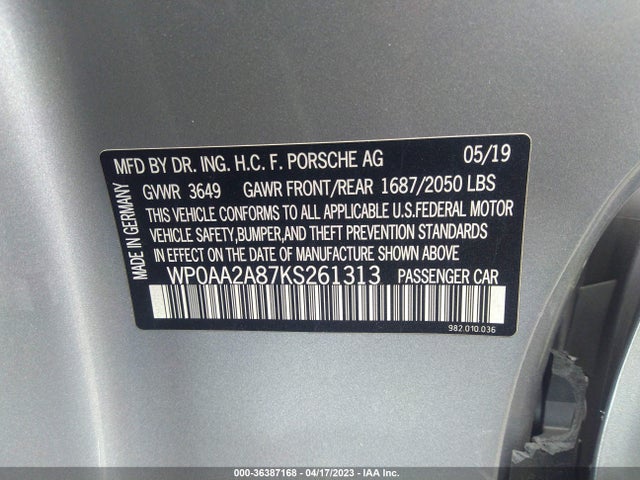 2019 Porsche 718, VIN: WP0AA2A87KS261313