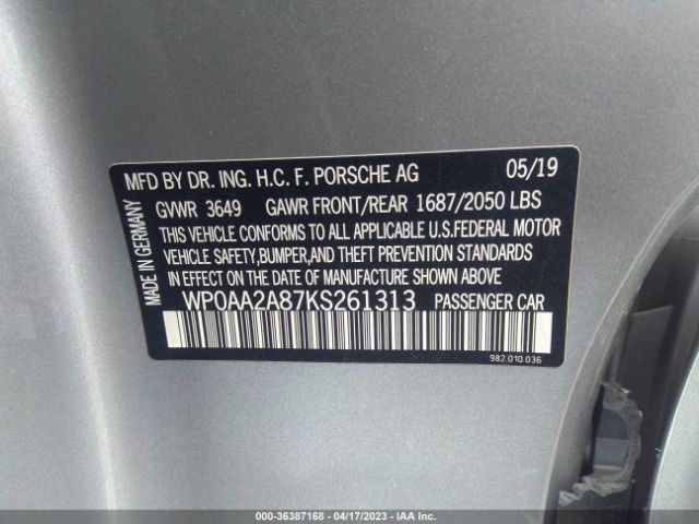 WP0AA2A87KS261313 Porsche 718 Cayman