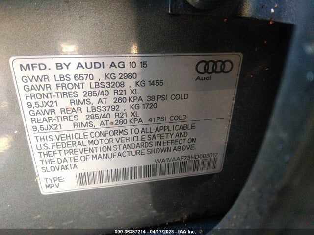 WA1VAAF73HD003017 Audi Q7 Prestige