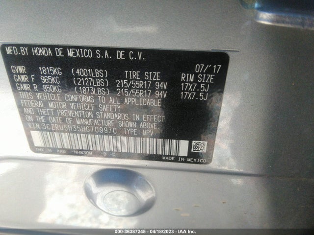 Honda HR-V LX 2017 3CZRU5H35HG709970 Image 9