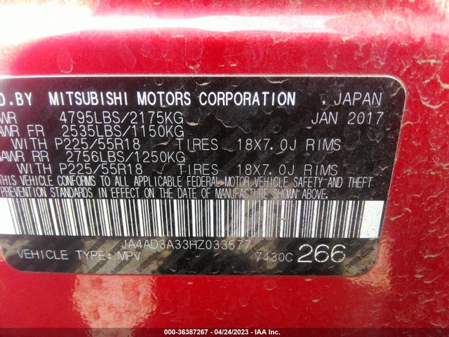 JA4AD3A33HZ033577 Mitsubishi Outlander Se/sel