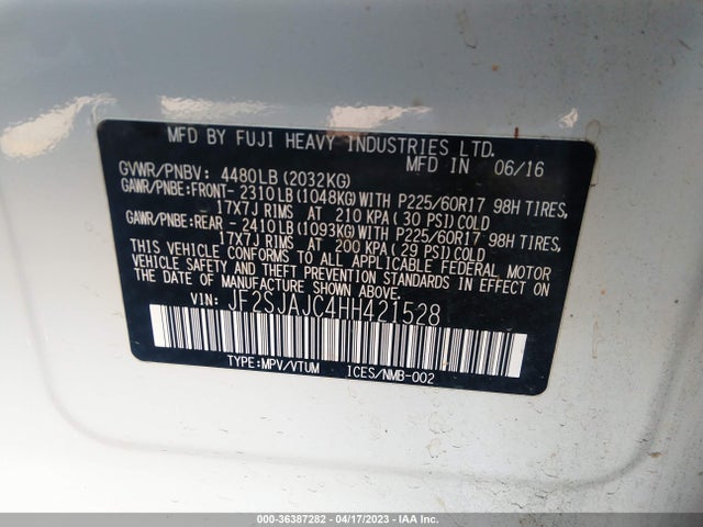 2017 SUBARU FORESTER LIMITED VIN: JF2SJAJC4HH421528
