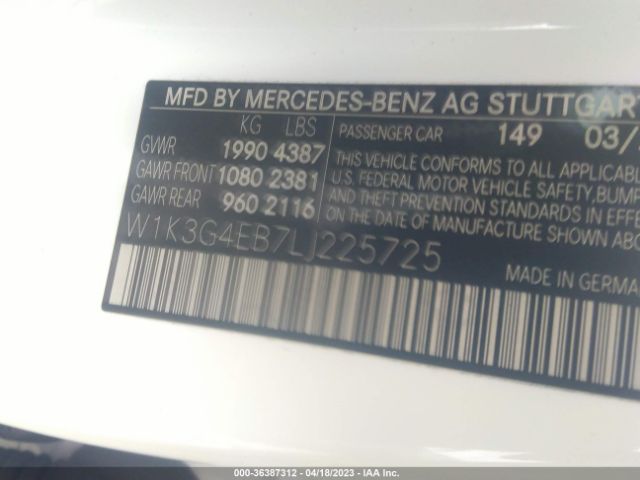 W1K3G4EB7LJ225725 Mercedes-Benz A-class A 220