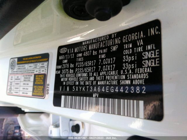 5XYKT3A64EG442382 KIA SORENTO LX