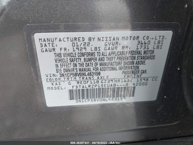 Nissan KICKS S 2022 3N1CP5BV0NL483159 Image 10