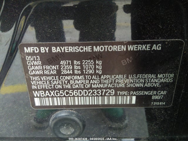 2013 BMW 5 SERIES 528I VIN: WBAXG5C56DD233729