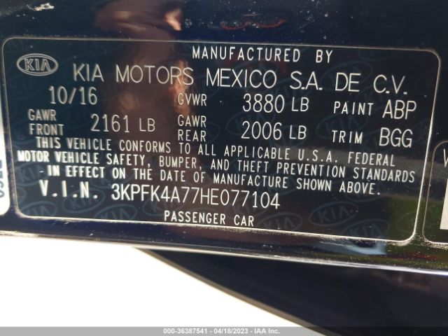 3KPFK4A77HE077104 KIA FORTE LX