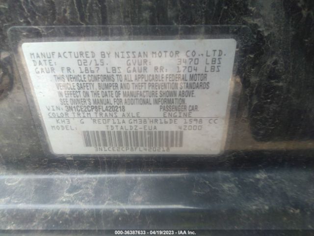 3N1CE2CP8FL420218 Nissan Versa Note S/s Plus/sv/sr/sl