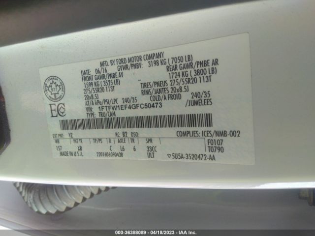 1FTFW1EF4GFC50473 Ford F-150 Xlt/xl/lariat/platinum