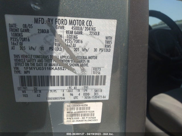 2006 FORD ESCAPE XLT VIN: 1FMYU03116KA55271