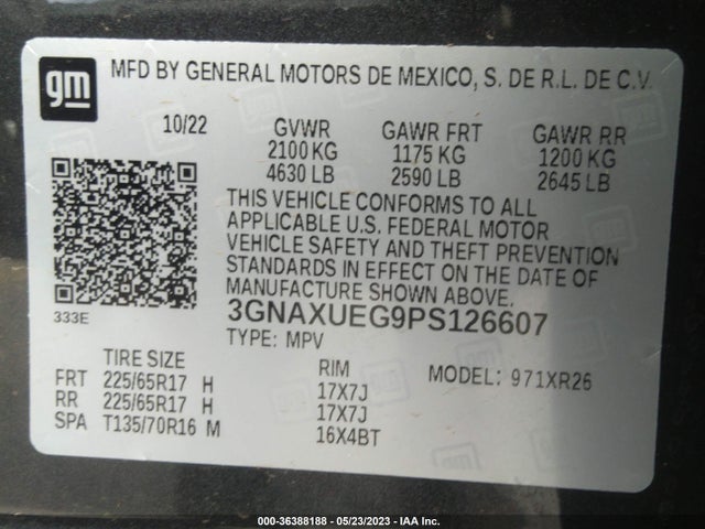 Chevrolet EQUINOX LT 2023 3GNAXUEG9PS126607 Image 9